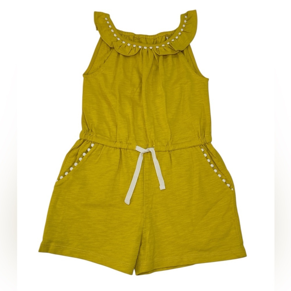 Mini Boden Charlie Pom Jersey Romper Yellow Knit Play Summer Resort Fun